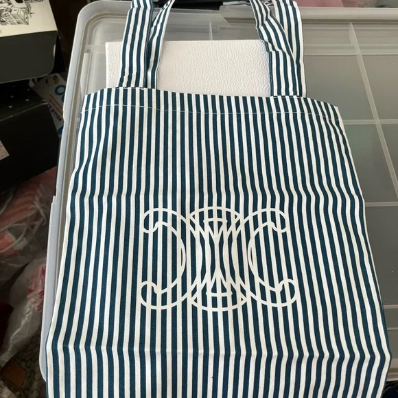 Celine Striped Blue & White Tote Bag - Picture 2 of 2